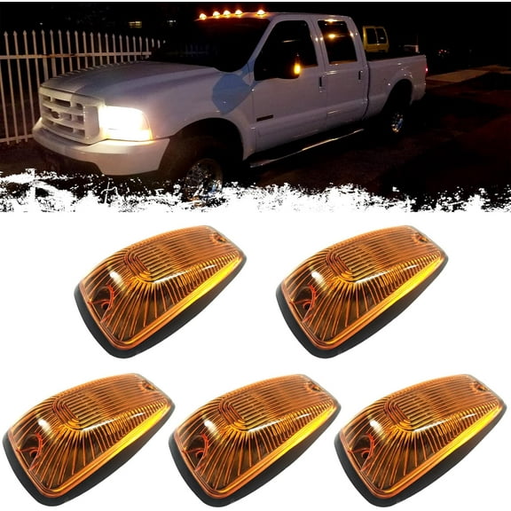 5Pcs Cab Roof Marker Lights LED Top Clearance Marker Light Compatible for 1988-2002 C/K 1500 2500 3500 5500 6000 6500 7000 7500 12V Signal Running Lights w/Amber Cover & T10 LED