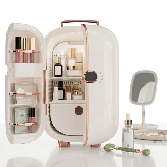TABU Mini Fridge, 12L Skincare Fridge with LED Display, Makeup Fridge with Timer & Dual Doors, Ideal for Home & Dorms, White