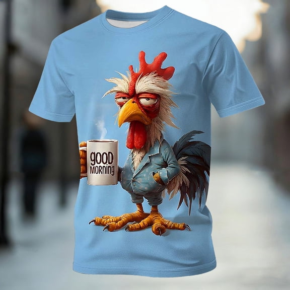 Mens Graphic T-shirts Short Sleeve Crewneck Tops 3D Silly Animal Character Print Humor Casual Lightweight T Shirts for Man Blue L