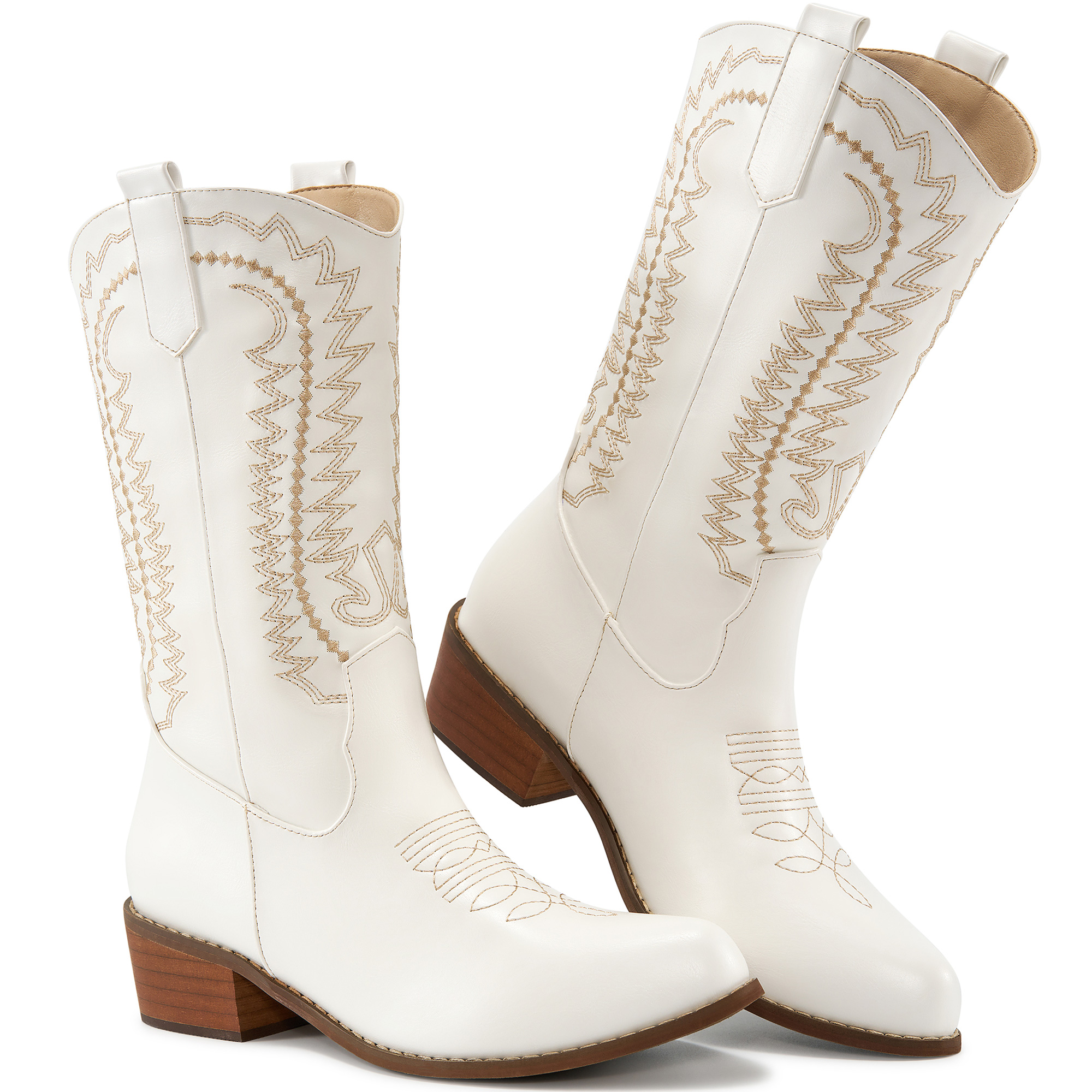 Ecetana Cowboy Boots for Womens Chunky Heel Wide Calf Western Cowgirl Boots