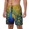 thumbnail image 2 of Uemuo Peacocks Pattern Mens Swim Trunks Quick Dry Board Shorts with Mesh Lining, Stretch Beach Shorts Quick Dry No-Chafing Board Shorts-, 2 of 9