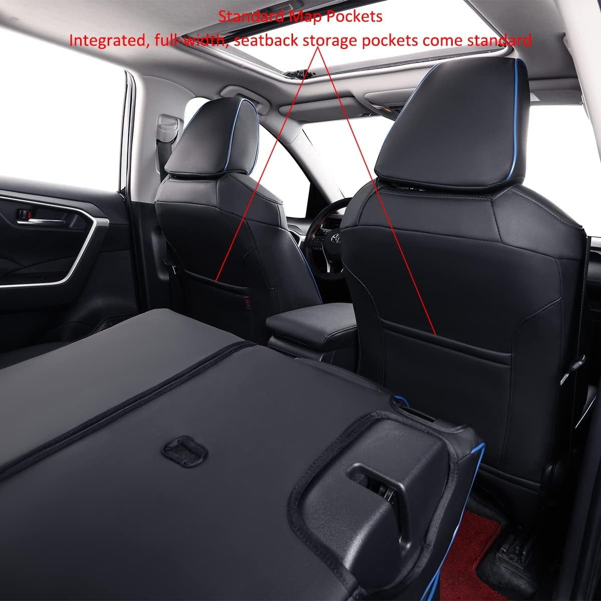 EKR Custom Fit Corolla Car Seat Covers for Toyota Corolla L LE 2020 2021 2022 Full Set Leather Auto Seat Covers(Black with Blue Trim)