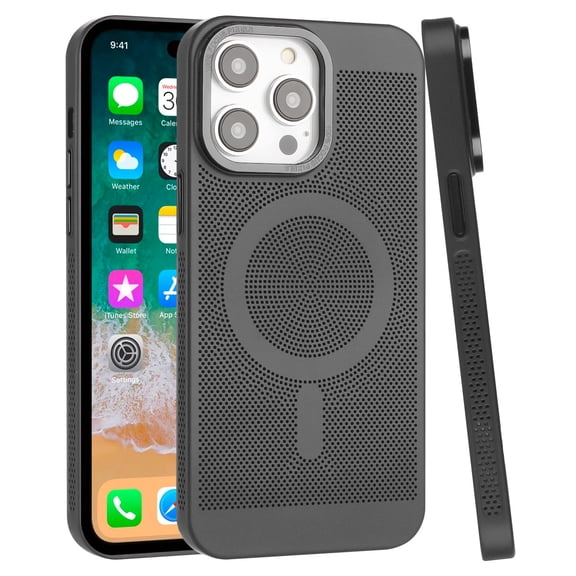For Apple iPhone 12 Pro Max Breathable Cooling Heat Dissipation Hole Hybrid Protection with Magsafe Compatible Cover ,Xpm Phone Case [ Black ]