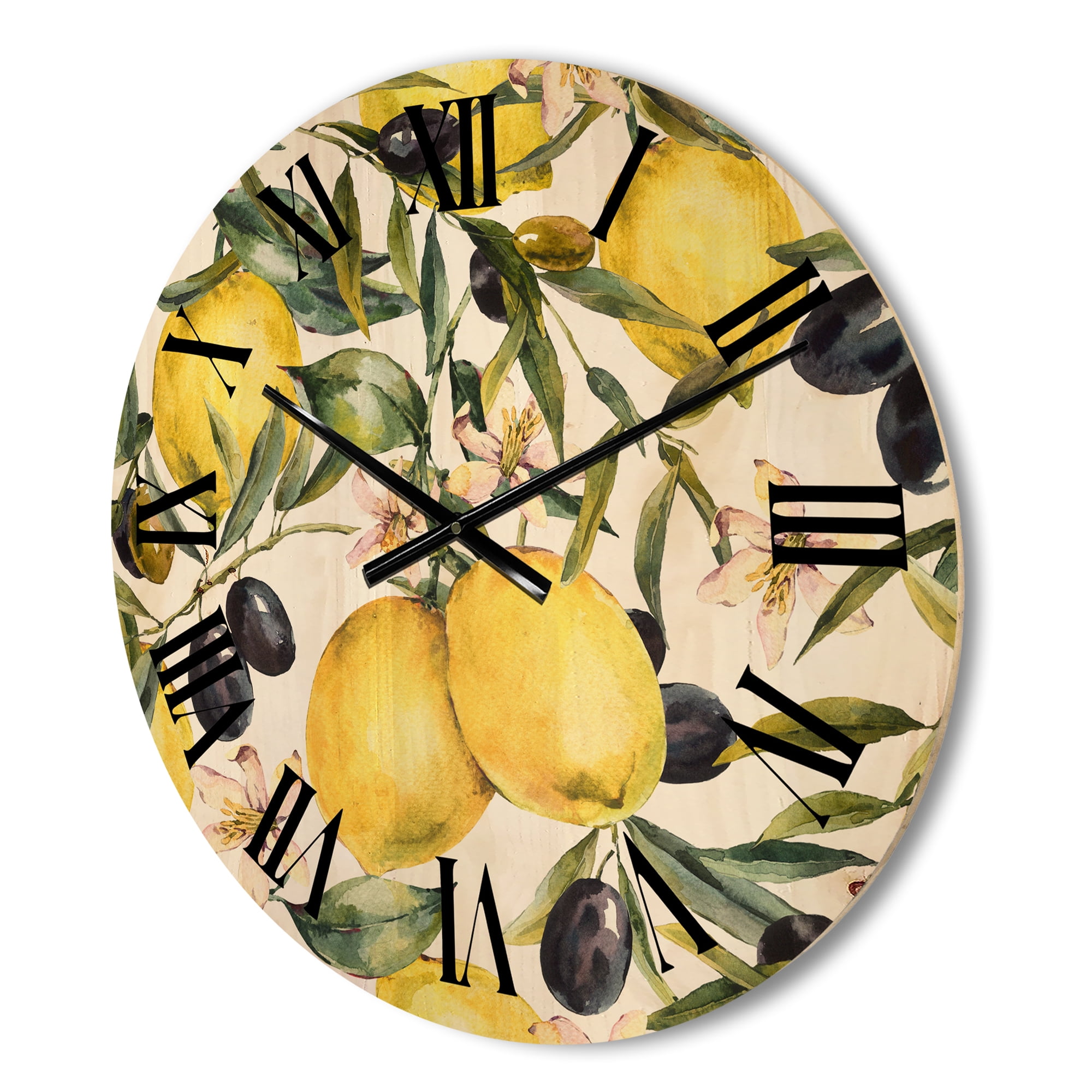 Designart 'Olive and Lemon Branches I' Tropical Wood Wall Clock