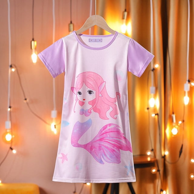 Frozen Princess Elsa Camisón para niñas Verano Manga corta Estilo delgado Pijamas para niños Falda Pijamas Pijama Stitch Pajamas12 altura 115-125 cm Gao Jinjia LED