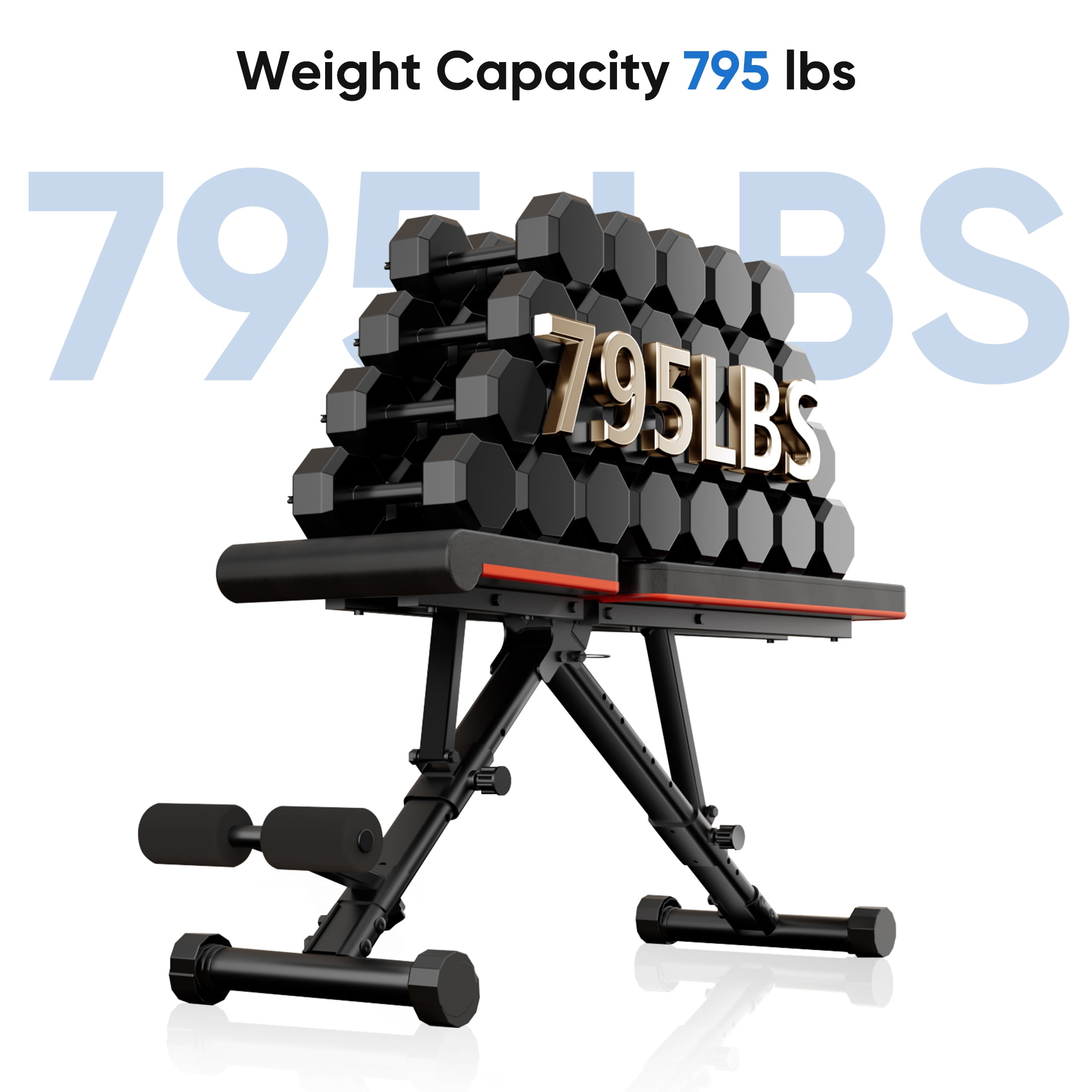 EDX 9 Positions Adjustable Weight Bench, Support Up to 795lbs, Foldable Weight Bench for Full Body, Home Gym Fitness Strength Training, Black
