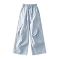 thumbnail image 3 of Gubotare Girls School Pants Cargo Pants for Girls Wide Leg Parachute Pants Trousers Lightweight Kids Joggers 5T 6T (Light Blue,5-6 Years), 3 of 4