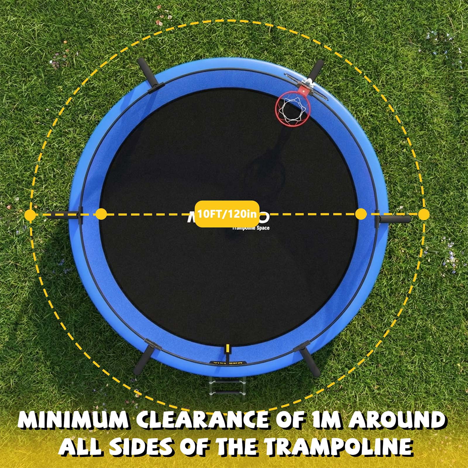 Mersco 10FT/12FT/14FT/15FT/16FT Pumpkin Trampoline for Kids ,Blue Outdoor Jumping Trampoline with Enclosure Net, Basketball Hoop, Ladder, Storage Bag,Home Trampoline SPACE for Birthday Gifts