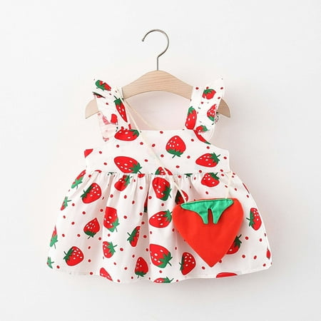 

Toddler Child Baby Girl Summer Cute Strawberry Print Dress + Small Satchel