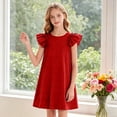 thumbnail image 2 of Gubotare Dress for Toddler Girls Girls Dress Summer Ruffle Sleeve Mesh A Line Casual Party Dresses with Pockets for Kids Size 8-9 (Brick Red,8-9 Years), 2 of 5