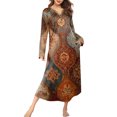 thumbnail image 2 of Women's Nightgown Sleep Dress Long Loungewear V-Neck Henley Nightdress with Pocket Floral Print for Spring Fall,Orange,4XL, 2 of 8