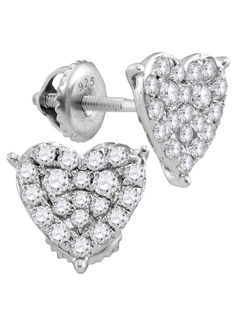 Diamond2Deal 10kt White Gold Womens Round Diamond Heart Cluster Stud  Earrings 3/4 Cttw