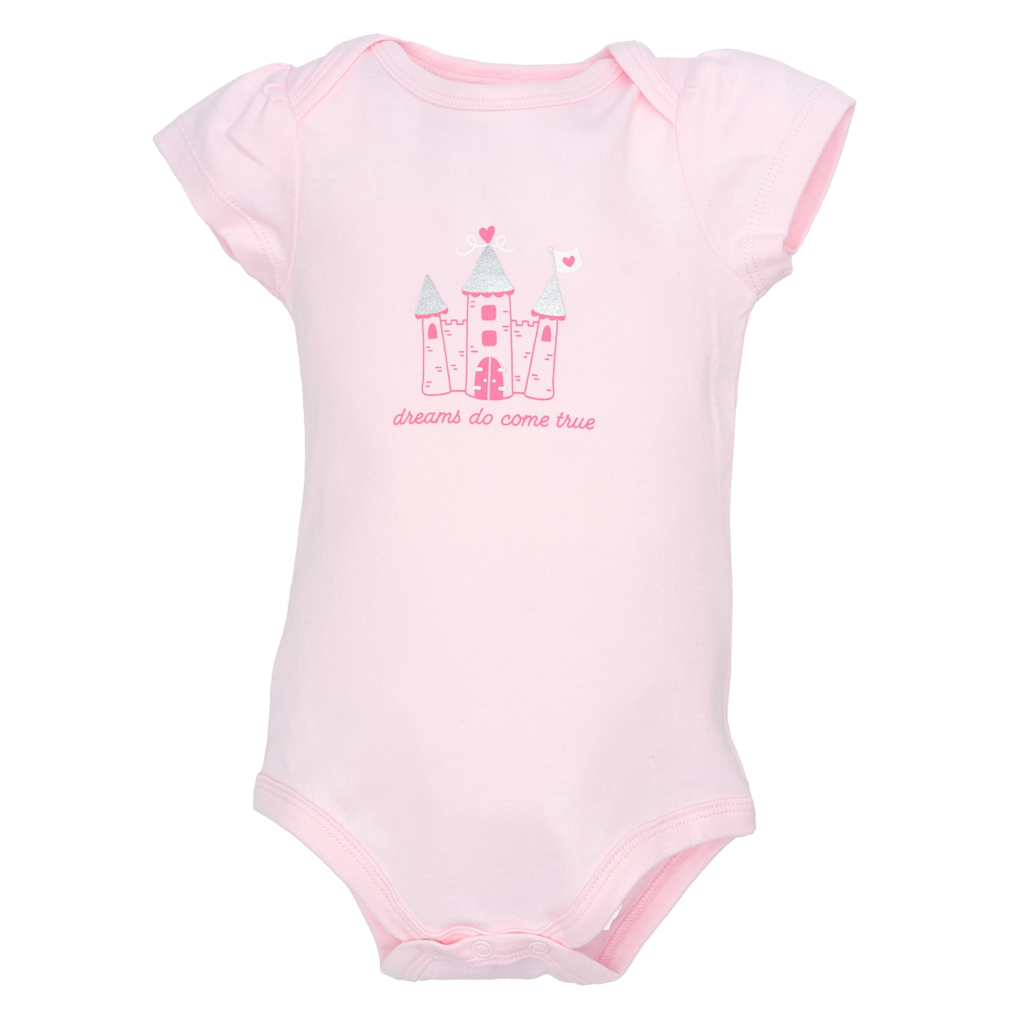 Hudson Baby Girl Cotton Bodysuits 3-Pack, Princess Castle, 3-6 Months