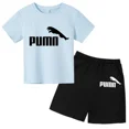 thumbnail image 3 of Conjunto de dos piezas de camiseta y pantalón corto de algodón con estampado informal de moda de verano para niños y niñas de 2 a 12 años, 3 of 5