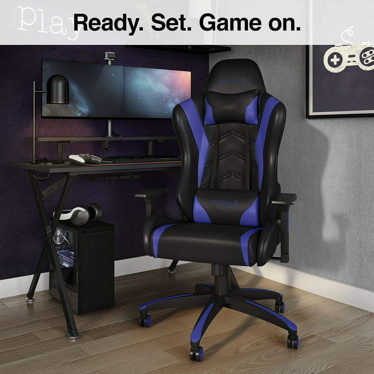 Emerge Vartan Bonded Leather Gaming Chair, Black/Blue, Adjustable