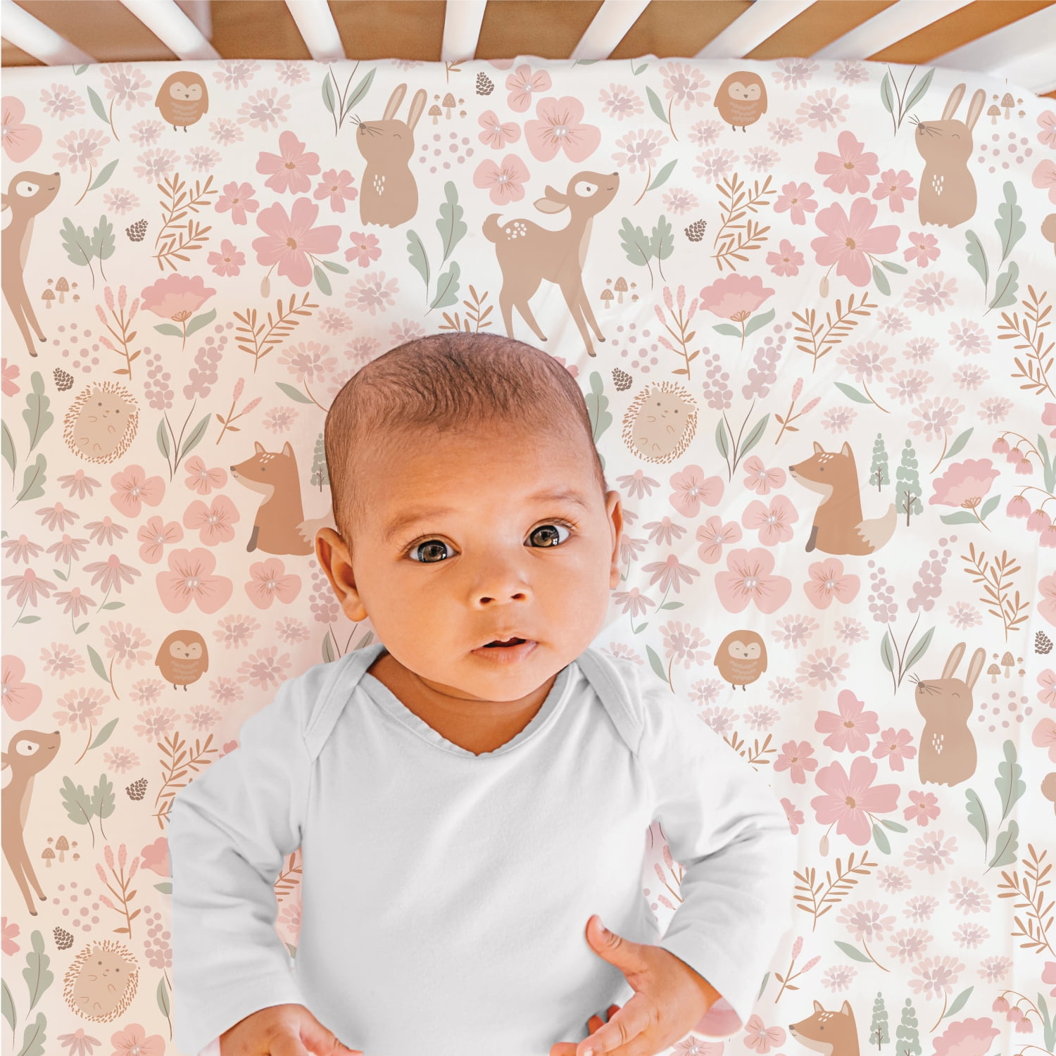 The Peanutshell Pink and White Fairytale Forest Crib Bedding Set for Baby Girls 3 Piece Nursery Set Walmart