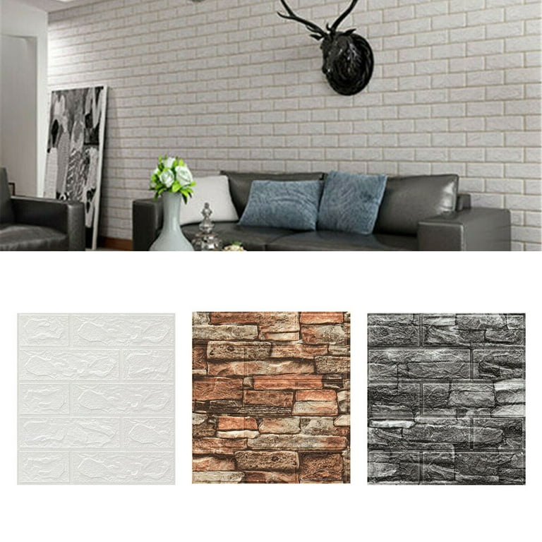 10pcs Foam 3D Tile Brick Wall Sticker Self-Adhesive DIY Wallpaper Panels  White