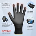 thumbnail image 2 of KAYGO Cut Resistant Gloves PU Coated, 12 Pairs, Safety Work Gloves with full fingers Touchscreen(M, Black), 2 of 5