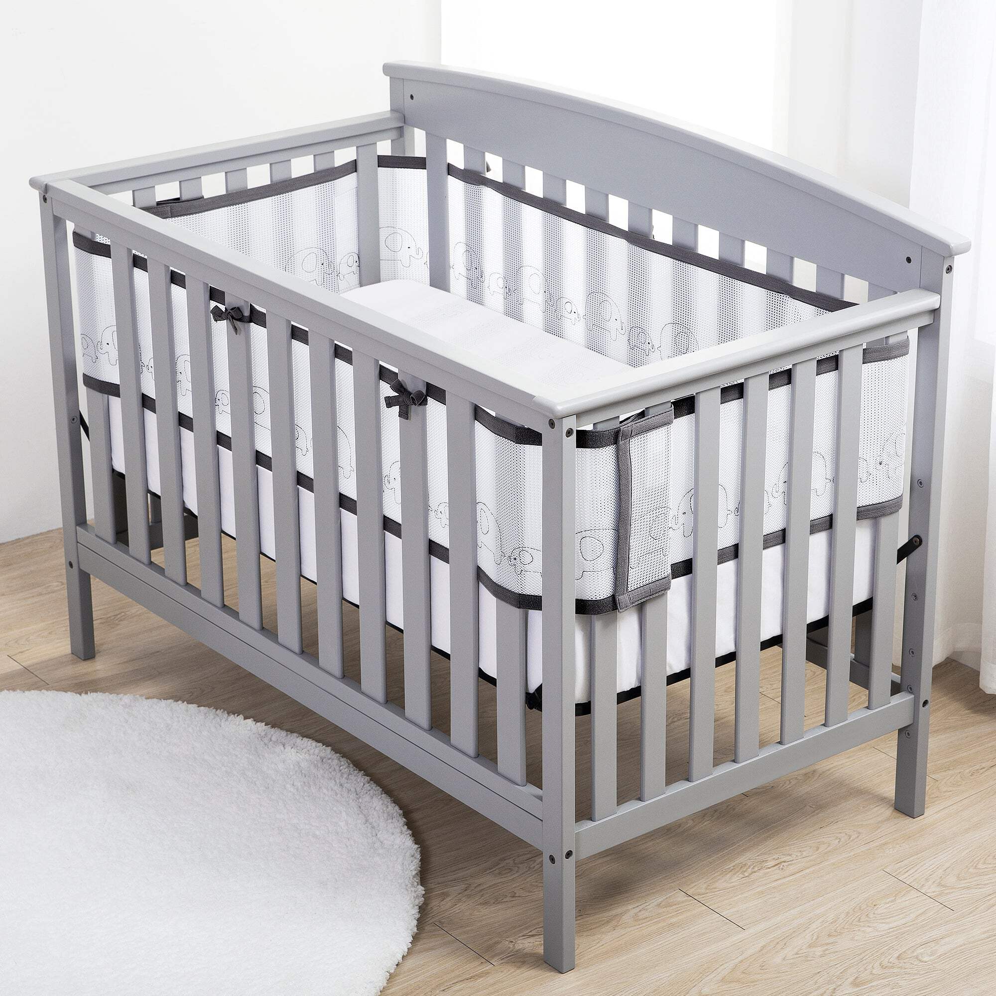 BreathableBaby Breathable Mesh Crib Liner – Deluxe Embroidered Collection – Elephants
