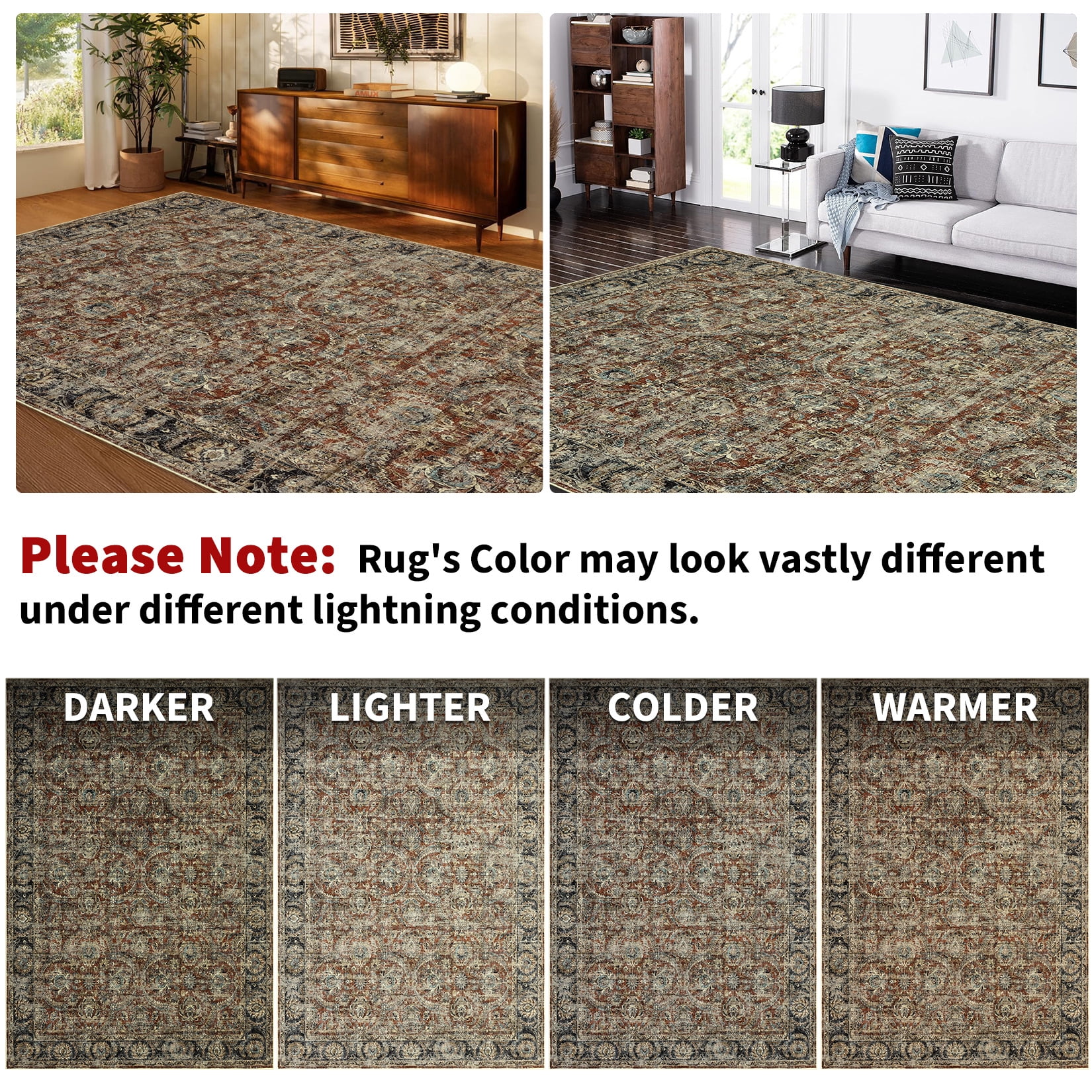 HOMERRY Washable Area Rug 5' x 7' Throw Rug for Living Room Vintage Floral Indoor Floor Cover, Red