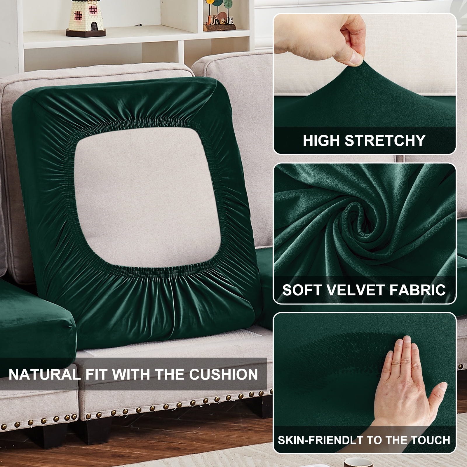 Sanmadrola Couch Covers Velvet Sofa Cushion Cover Stretch Machine Washable Universal Slipcover Furniture Protector for Couches Sectional Sofas