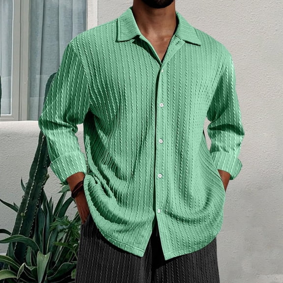 Yaoyar Retro Style Button Down Shirt for Men, Solid Color Long Sleeve Collared Top with Classic Design, Casual Vintage Wear Shirt