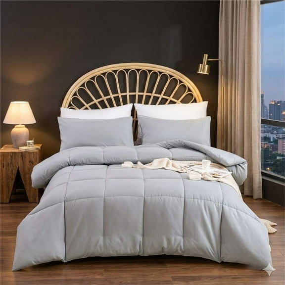 DBOZE5-Piece All Season Cotton Blend Comforter Set – Ultra Soft Double Brushed Bedding with 100% Cotton Fill, Fluffy Down Alternative, Warm & Breathable Quilt Set with Pillow Shams, Silver Gray,Queen