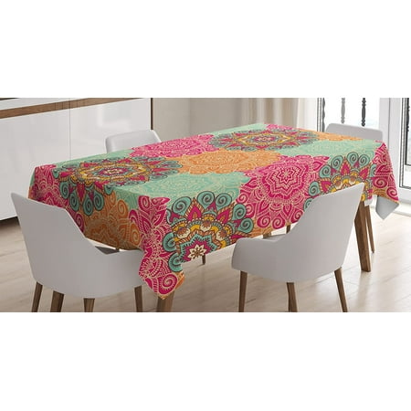 

Mandala Tablecloth Antique Mandala Patterns Circles in Vintage Colors Native Tribal Ornamental Dining Room Kitchen Rectangular Table Cover 60 X 84 Fuchsia Orange