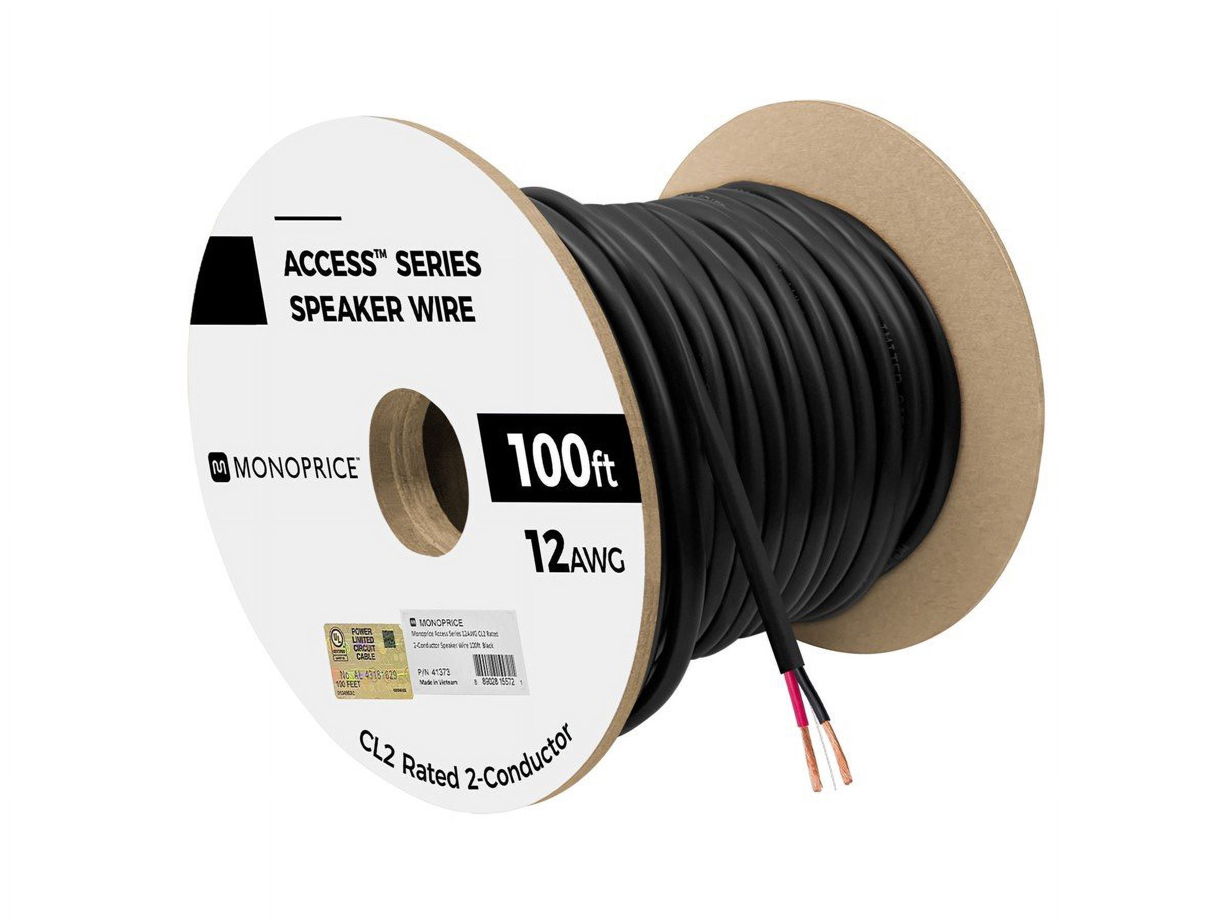 Monoprice Speaker Wire, CL2 Rated, 2-Conductor, 12AWG, 100ft, Black