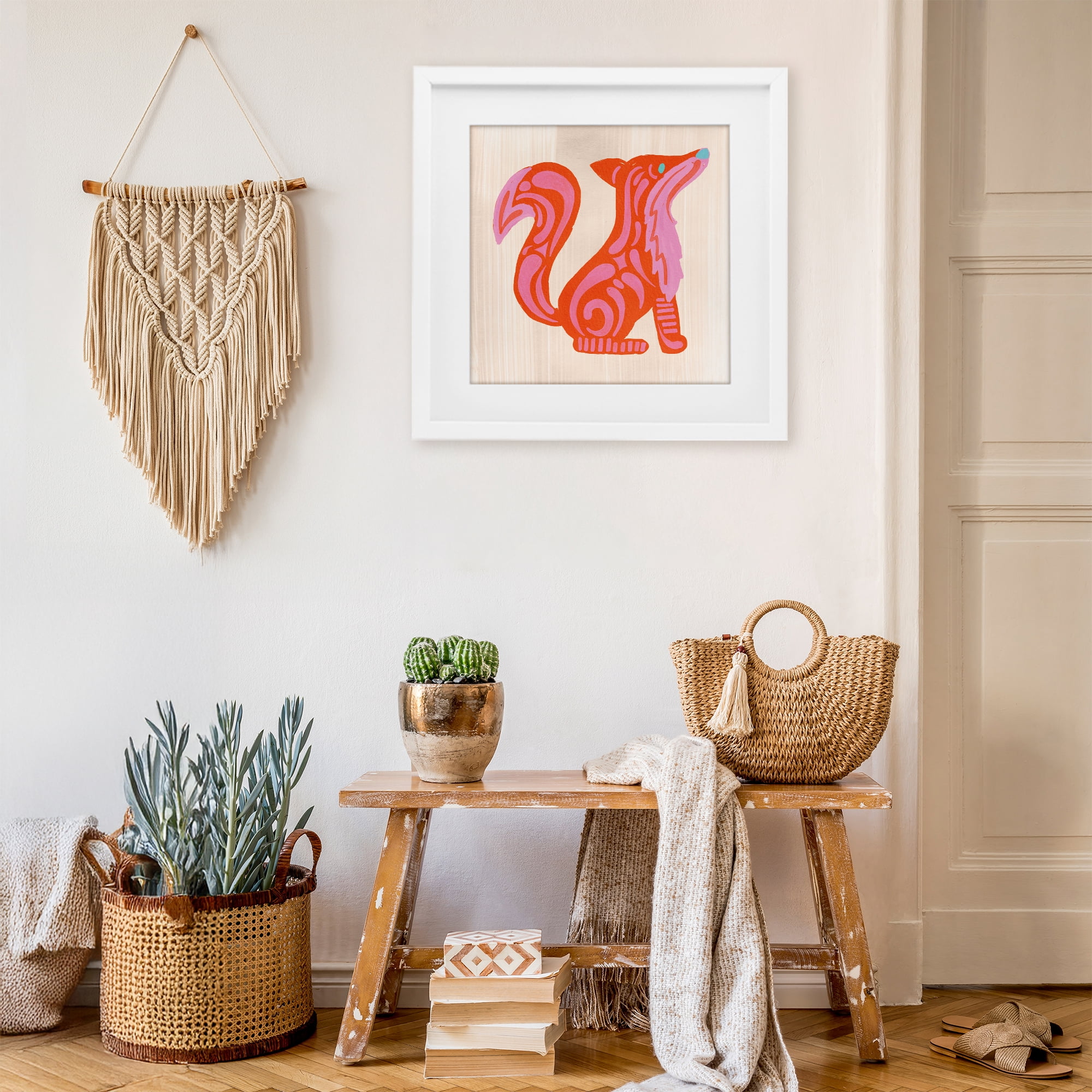 Stupell Industries Whimsical Folk Fox Vibrance White Framed Print Under Glass, design by The Paper Curator