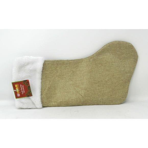 Home For The Holidays Gold Burlap Stocking With White Fur Top 1 Count
