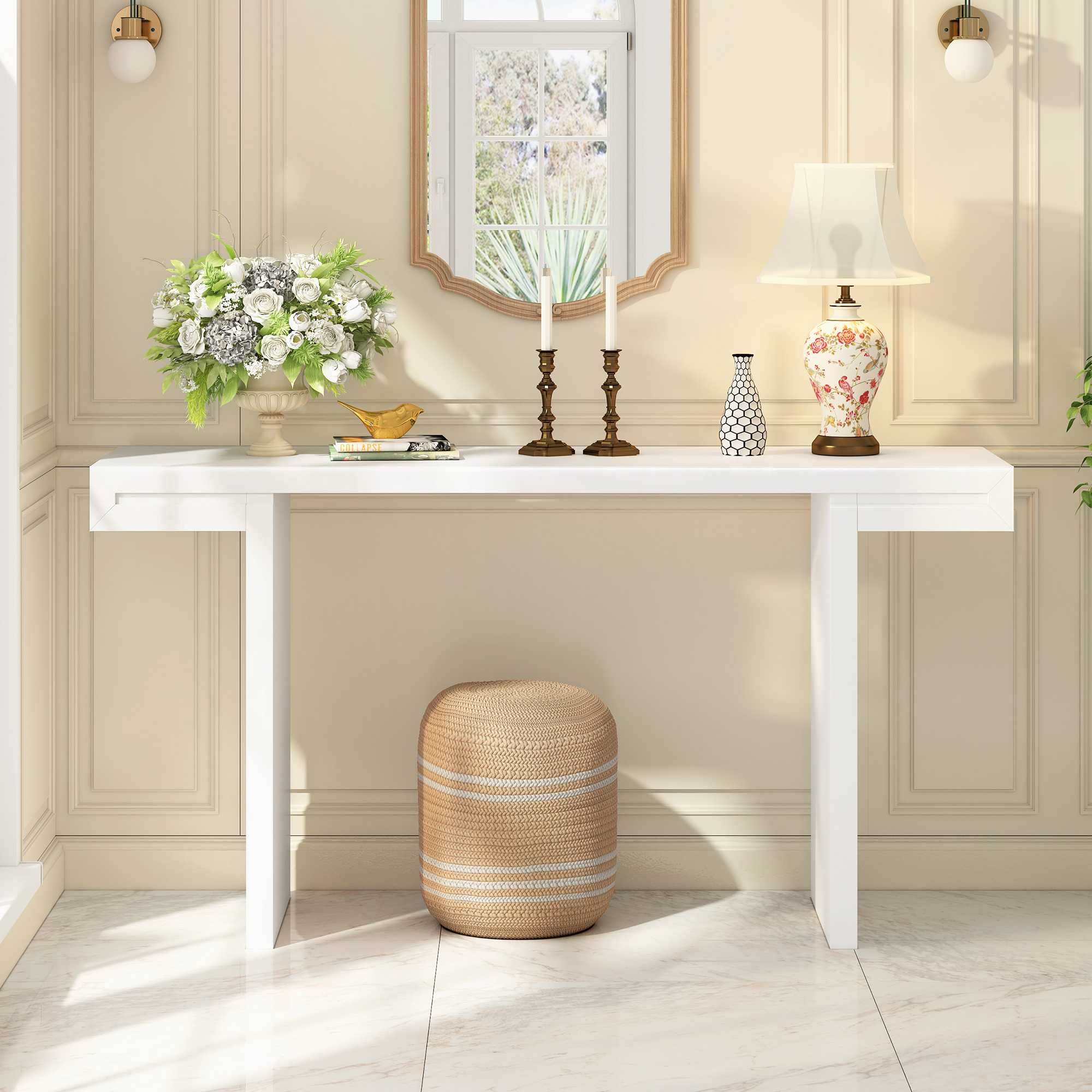 Euroco 60 Inch Long Console Table, Modern Entryway Table with Adjustable Feet & Painted Finish, Suitable for Living Room, Hallway,Entryway,Foyer,White