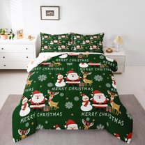 jejeloiu Happy Christmas Bedding Comforter Set,Xmas Reindeer Kawaii Snowman Twin Comforter Sets,Western Santa Claus Bedding Set For Kids,Super Cozy Room Decor Reversible,2pcs