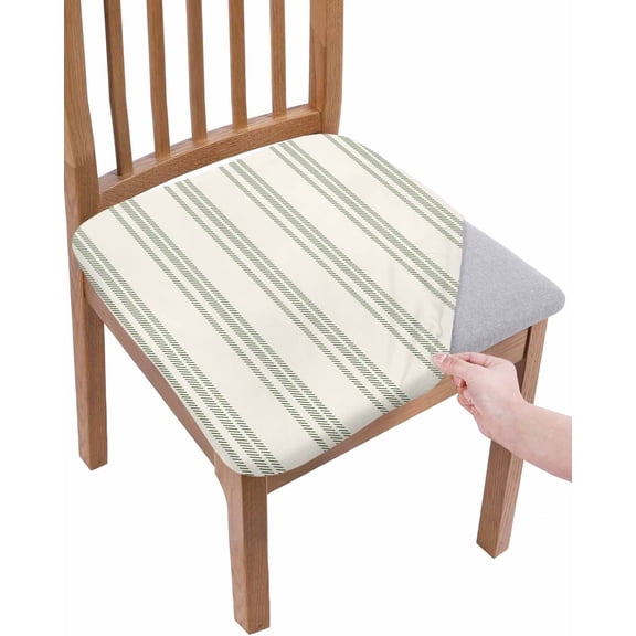 Sage Green Striped Chair Seat Covers for Dining Room Stretch Chair Seat Covers Set of 2, Modern Farmhouse Green Stripes Chair Seat Protector Cushion Slipcovers for Kitchen Restaurant Office