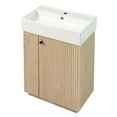 thumbnail image 3 of Resenkos 21.6" Freestanding Modern Bathroom Vanity with Ceramic Sink, Right-Door Wood Grain Cabinet, Open & Closed Storage for Small Bathrooms - Brown, 3 of 20