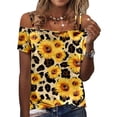 thumbnail image 4 of Camisetas con estampado de moda de Color sólido con hombros descubiertos para mujer, blusa de verano de manga corta con tirantes, camiseta gráfica informal, Tops ahuecados Pompotops hkajfhjk473800, 4 of 5