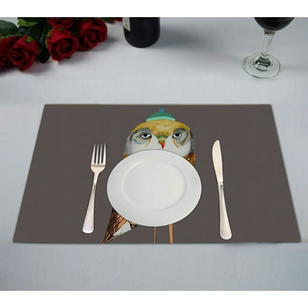 

ZKGK Owl Art Pattern Placemat Table Mat 12x18 inches Set of 2