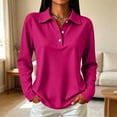thumbnail image 2 of UDAUDU Polo Shirts for Women Long Sleeve Tops Golf Tees 3-Button Collared | Womens Polo, Collared, 3-Button, Golf, Cotton Blend, Casual Office Tops, Business, Work, Comfortable Soft Hot Pink M, 2 of 6