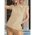 thumbnail image 6 of Womens Sleeveless Sweater Vest Mock Neck Cable Knit Fringe Cap Sleeve Boho Trendy Pullover Tank Tops Khaki M, 6 of 9