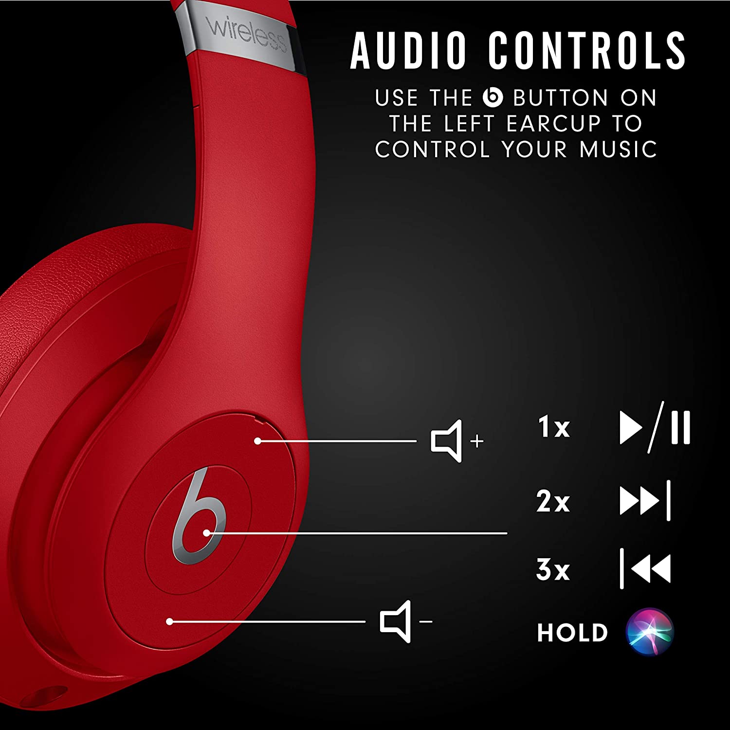 Beats Studio3 Wireless Headphones - Red (Renewed)