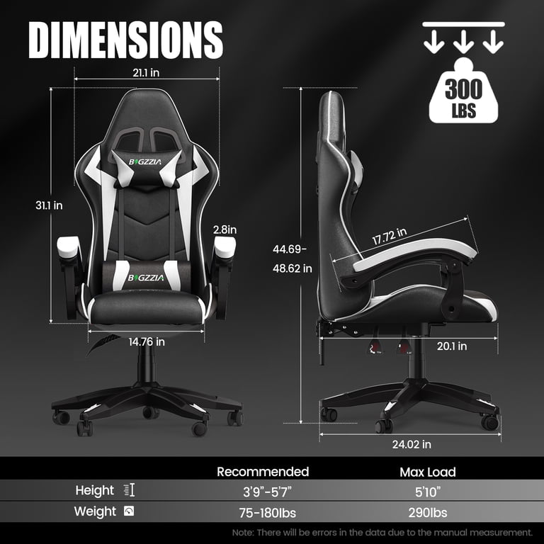 Bigzzia Chaise Gaming Avec Massage Lombaire – Ergonomique, Dossier Inclinable 135°, Repose-Pieds, Charge 150 Kg – Noir