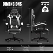 Bigzzia Gaming Chair Office Chair, Ergonomic Game Chair with Height Adjustable Headrest and Lumbar Support for Adults Teens, Black & White