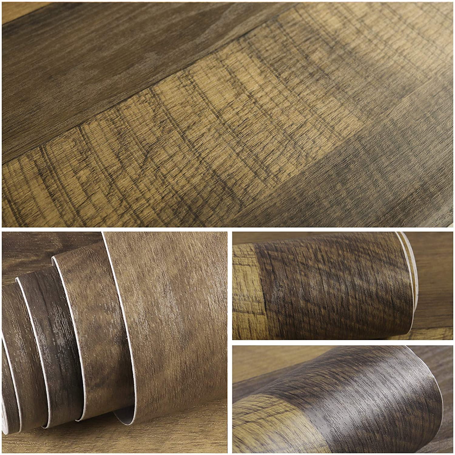 VEELIKE Brown Wood Plank Contact Paper for Countertops Waterproof Peel and Stick Wood Wallpaper Self Adhesive Removable Vinyl Roll Wood Panel Contact Paper for Cabinets Furniture Kitchen 15.7''x354''