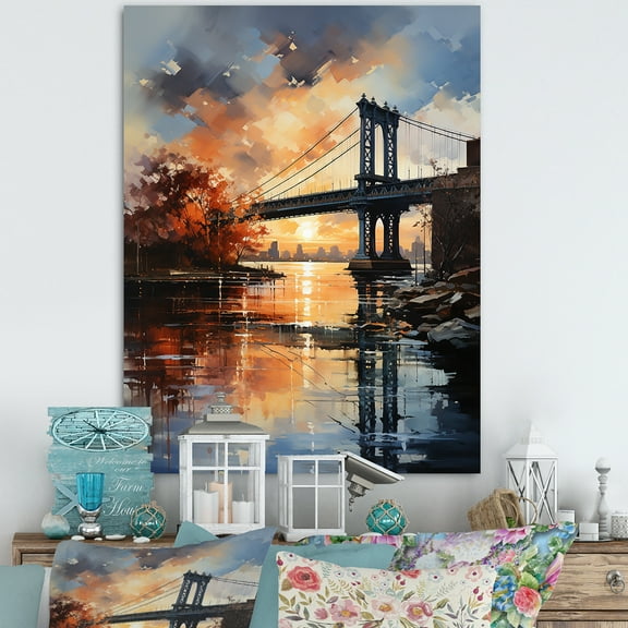 Designart "Bronx Bridge in New York" Cityscapes Canvas Wall Art