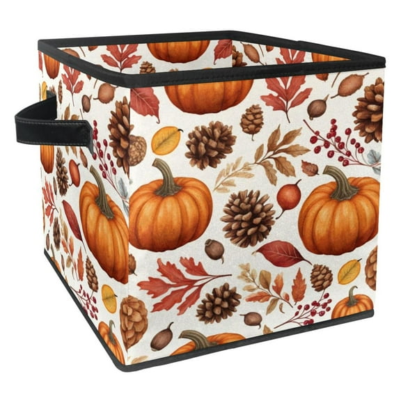 RATGDN Collapsible Fabric Cube Storage Bin with Double Handles for Living Room Bedroom Office Black - Pinecone Pumpkin Yellow