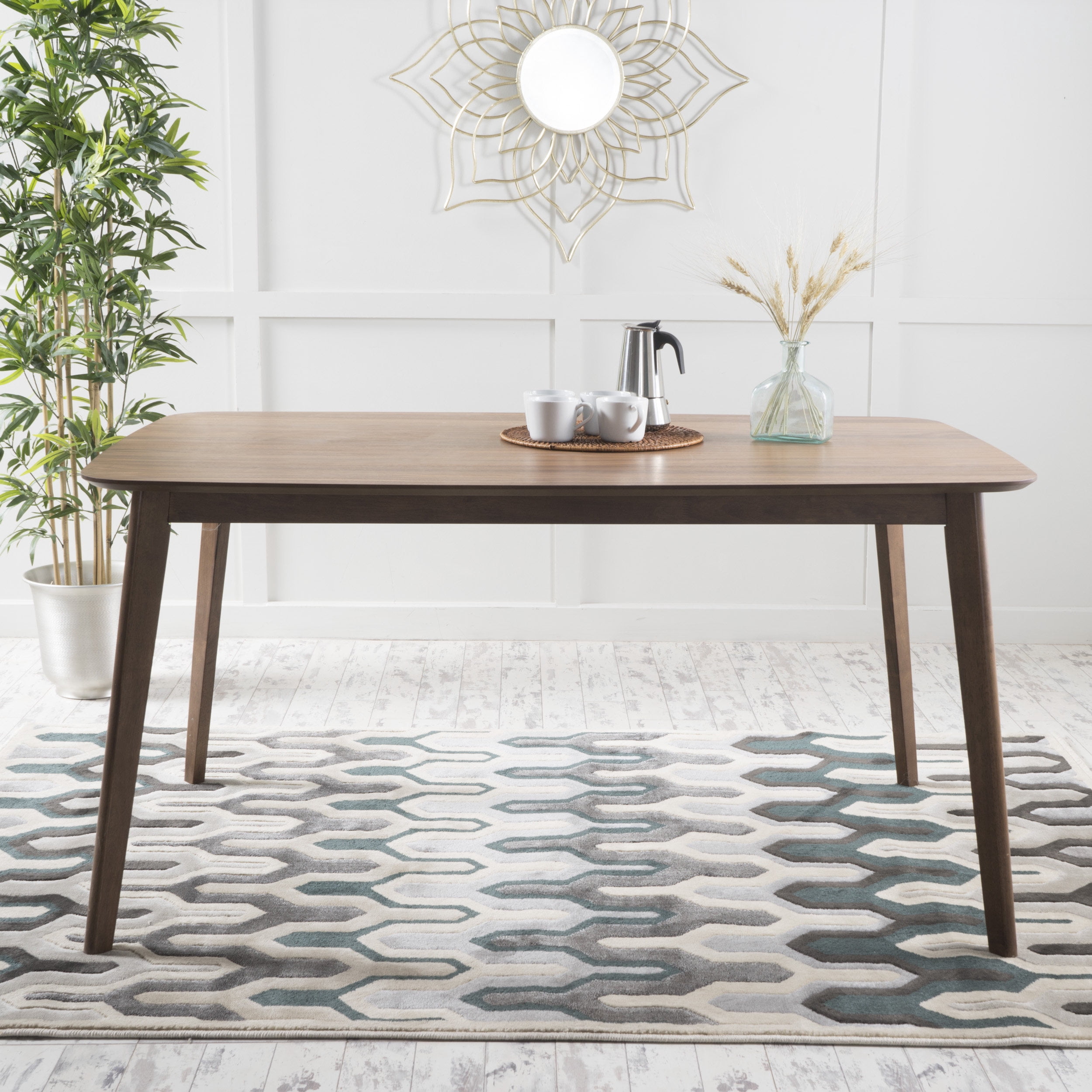 Bellamy Studios Natalia Natural Walnut Finish Mid-Century Modern Wood Dining Table