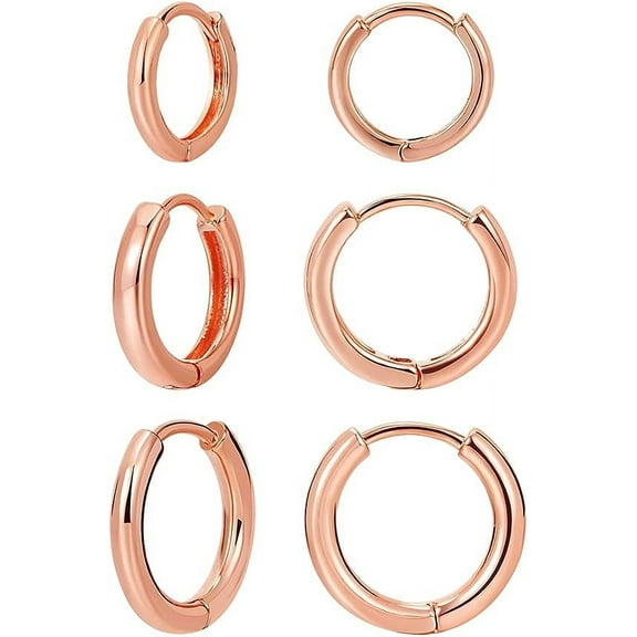 Nmkwnr 3 Pairs 316L Steel Hoop Earrings Lightweight Small Hoop Earrings Set for Women Men, Rose Gold