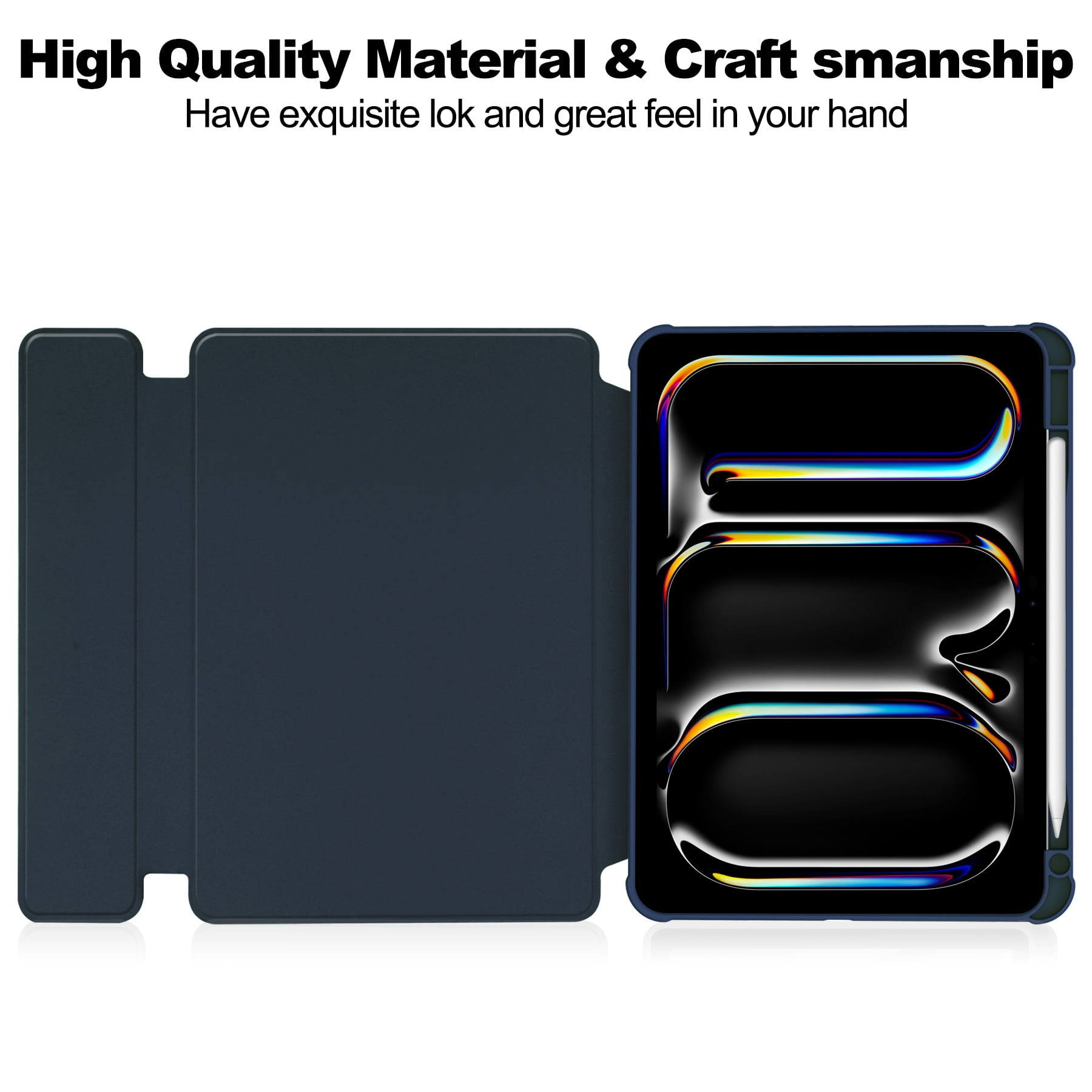 TECH CIRCLE Tablet Case for Apple iPad Air 13" (2024), 360 Degree Rotating Stand /Auto Sleep Sake /Magnetic Closure /Pencil/Stylus Holder /Full Coverage Protection, PU Leather Folio Case, Darkblue