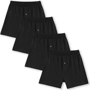 INNERSY Men's Cotton Boxer Shorts Knit Boxers with Soft Stretchy Waistband 4-Pack (Black, L)