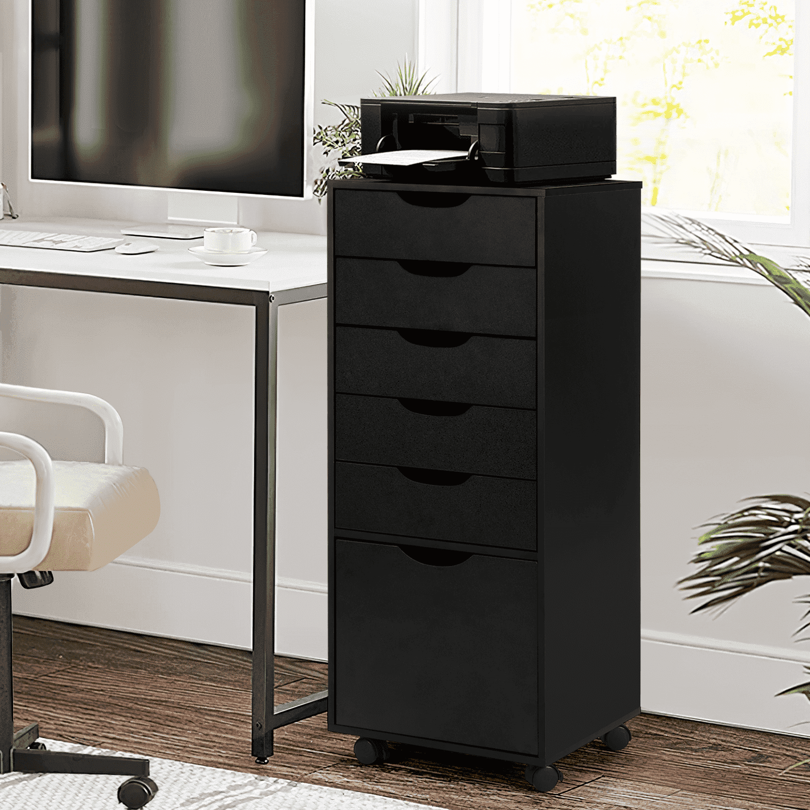 RichYa Mobile File Cabinet,Rolling Storage Drawers on Wheels,5-Drawer Storage Organizer Chest for Home Office (Black)